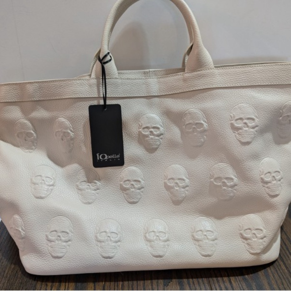 IOPELLE ITALIA SKULL EMBOSSED LEATHER SHOULDER BAG TOTE MADE IN ITALY